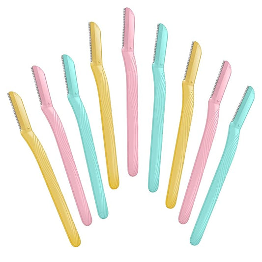 Amazon Basics Women's Multipurpose Exfoliating Dermaplaning Tool, Eyebrow & Facial Razor, Includes Blade Cover, Multicolor, 9 Count