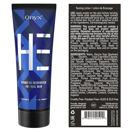 Onyx HE Tanning Lotion for Men - Indoor Tanning Accelerator with Bronzer - Mens Tanning Lotion for Quick & Dark Tan - Bronzing Lotion with Skin Firming, Muscle Bronzing Complex, & Moisturizing Formula
