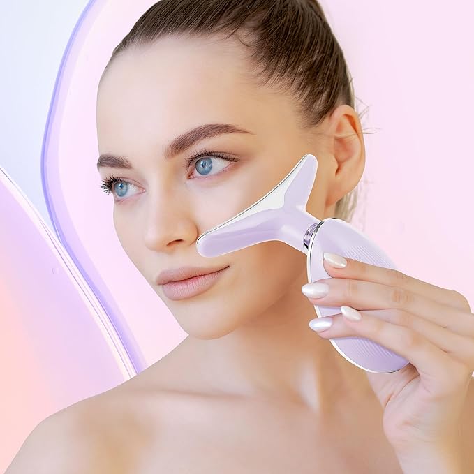 Facial Massager Red-Light-Therapy-for-Face and Neck, Face 𝖲 culpting Wand with 7 Color, Face Tool for Skin Care (Purple)