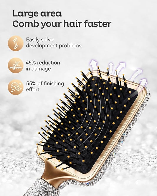Curly Hair Brush, Luxury Crystal Diamond Detangling Brush, Paddle Brushes for Women's All Hair Types