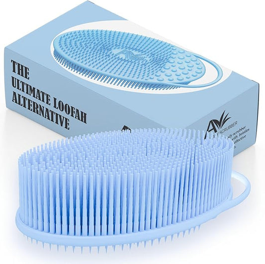 Avilana Silicone Body Scrubber – Dual-Sided Exfoliator for Men & Women, Gentle Loofah Alternative, Easy-to-Clean Silicone Shower Scrubber (S2-Blue)