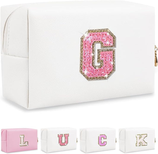 Initial letter patch makeup bag,