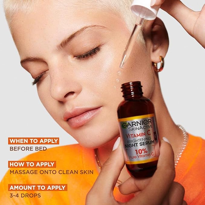 Garnier Targeted Anti Dark Spot Night Serum for Face, with 10% Pure Vitamin C & Hyaluronic Acid, Anti Pigmentation & Dullness, For All Skin Types, Approved by Cruelty Free International, Vegan, 30 ml