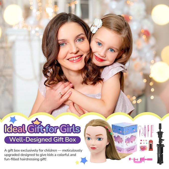 Neverland Beauty Mannequin Head with Hair with Tripod Stand, 20 Inch Cosmetology Manikin Practice Braiding Doll Head for Hair Styling, Training Head for Braiding Hairdressing for Kids