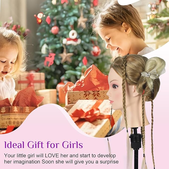 Neverland Beauty Mannequin Head with Hair and Wig Stand Tripod Set, 26 Inch Ombre Golden Mannequin Head with Stand Hair Braiding Cosmetology Manikin Head with Tripod For Braiding Styling