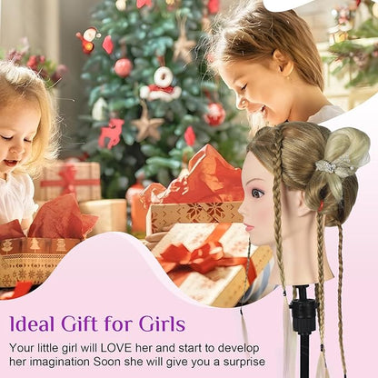 Neverland Beauty Mannequin Head with Hair and Wig Stand Tripod Set, 26 Inch Ombre Golden Mannequin Head with Stand Hair Braiding Cosmetology Manikin Head with Tripod For Braiding Styling