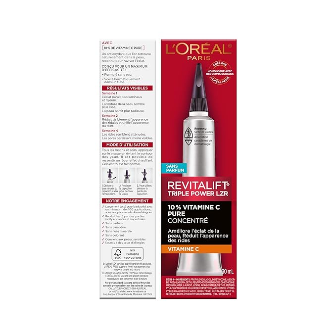 L'Oreal Paris Revitalift 10% Pure Vitamin C Face Serum, Brighter Skin, Reduced Wrinkles, Fragrance Free 1 0z.