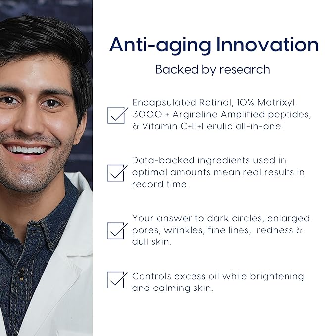 Strive - Apex Anti aging Serum - Retinal, Peptide & Vitamin C Face Serum. Fragrance Free, Anti aging Skin care for Younger, Healthier, Brighter skin - For All Skin Types - 30mL