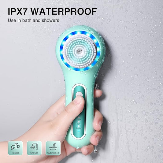 Face Scrubber Exfoliator,Facial Cleansing Brushes Rechargeable IPX7 Waterproof with 5 Brush Heads,Electric Face Spin Brush for Exfoliating, Massaging and Deep Cleansing (Mint Green)