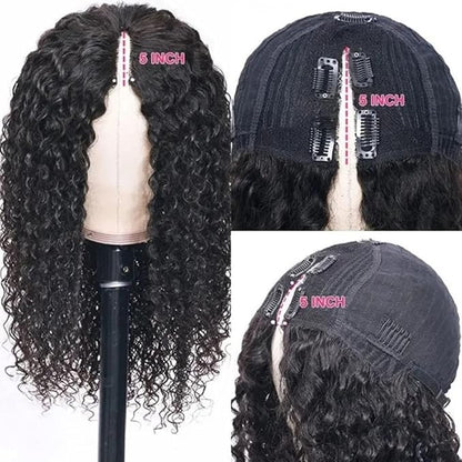 Beauty Forever Small Cap Curly V Part Wig Human Hair No Leave Out Lace Front Wigs No Glue No Gel Upgraded U Part Wigs For Women, 10A Grade Glueless Wig Wear And Go Beginner Friendly 5X2.5 Inch Lace Wig 150% Density Natural Color 24 Inch