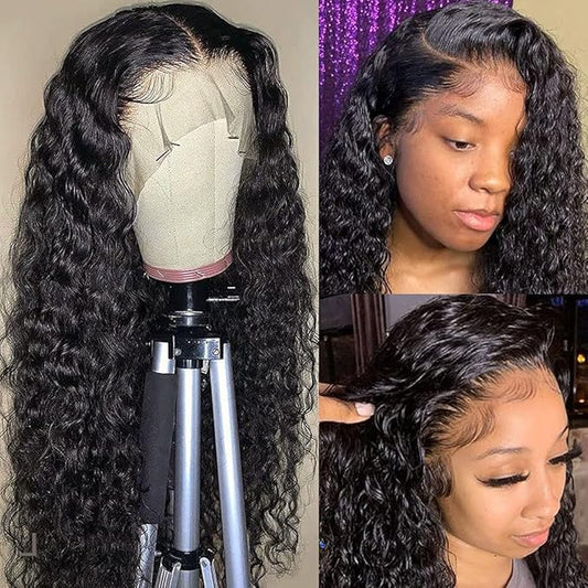 CHEETAHBEAUTY Deep Wave 13X6 HD Transparent Lace Front Wigs Human Hair Brazilian 10A Grade Deep Curly Human Hair Wigs for Black Women Pre Plucked with Baby Hair Natural Black 250% Density(26inch)