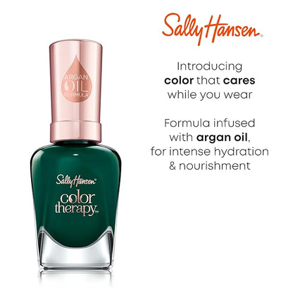 Sally Hansen Color Therapy, Serene Green, Argan Oil, Long Lasting, Nail Treatment, Semi Opaque, Shiny Green Nail Polish