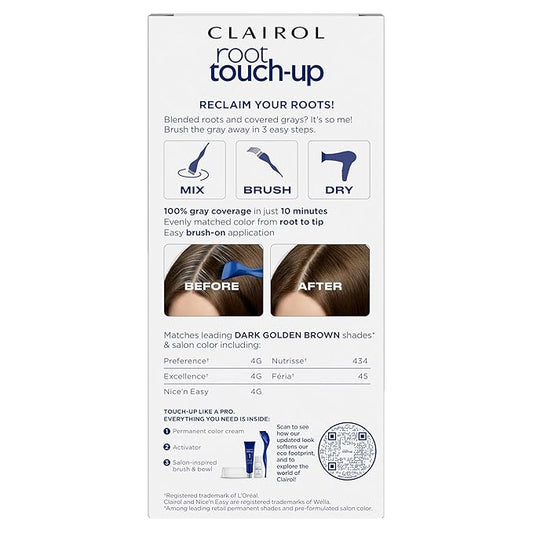 Clairol Root Touch-Up by Nice'n Easy Permanent Hair Dye, 4G Dark Golden Brown Hair Color, Pack of 2