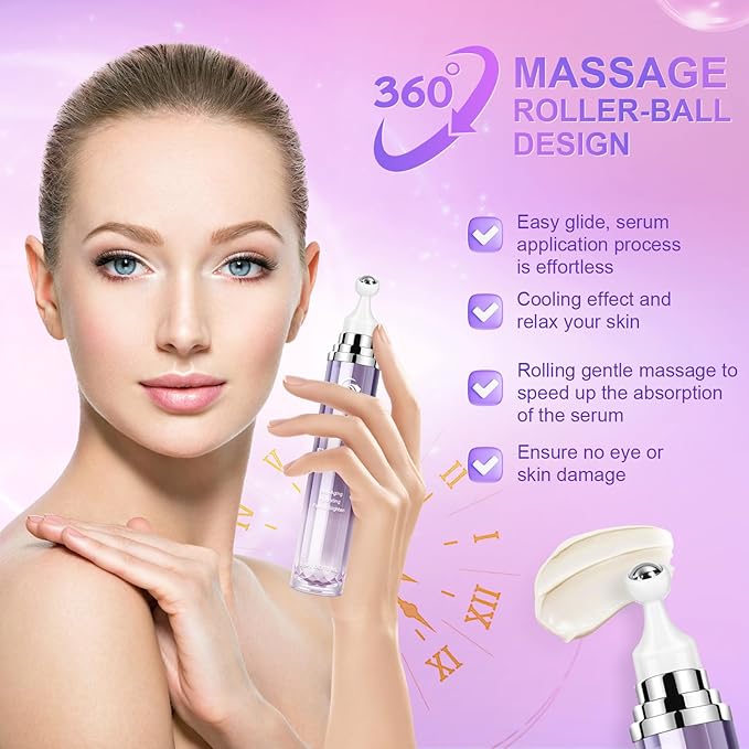 Caffeine Eye Cream for Dark Circles Under Treatment Eye Serum for Wrinkles Fine Lines, Retinol Under Cream for Puffiness and Bags with 360° Massage Roller-Ball
