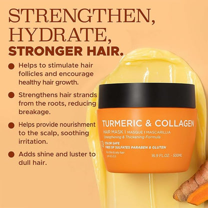 Luseta Turmeric & Collagen Hair Mask Thickening Hair Treatment for Thin and Oily Hair, Nourish Scalp, Frizz Control & Add Shine, Sulfate Free