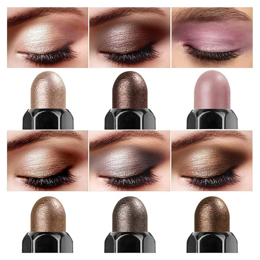 6PCS Cream Eyeshadow Stick Makeup Sets, Metallic And Matte Shimmer Eye Shadow Eye Brightener Stick Pencil Crayon, A01-Brown Neutral