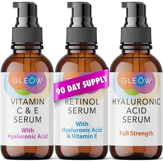 Retinol Serum for Face, Vitamin C with Hyaluronic Acid Face Serum for Women and Men, Glow Skin Care Set Total Package Targets Appearance of Uneven Skin Tone and Dryness 3x2 oz