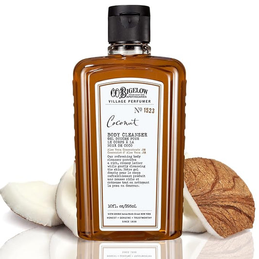 C.O. Bigelow Coconut Body Cleanser, Village Perfumer Moisturizing Gentle Body Wash for Men & Women with Aloe Vera, Sodium PCA, and Glycerin, 10 fl oz