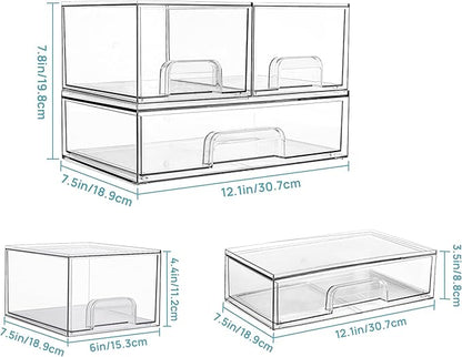 Vtopmart Stackable Storage Drawers Set of 3,Clear Plastic Organizer Bins for Makeup, Cosmetics, Beauty Supplies,Ideal for Vanity, Bathroom,Cabinet,Pantry Organization