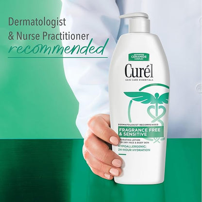 Curel Fragrance Free Lotion, Sensitive Hypoallergenic Lotion for Dry Skin, Dermatologist Recommended, 20 Oz, Pack of 4