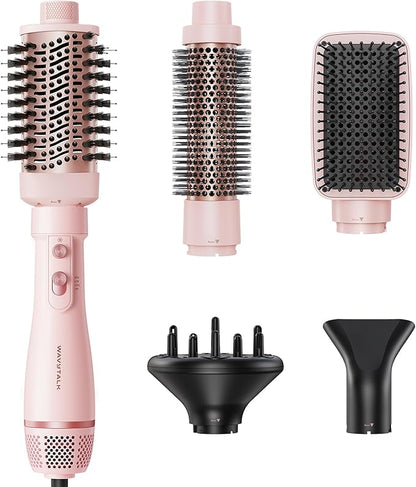Blow Dryer Brush Set, Wavytalk Air Sculpt 5-in-1 Hot Air Brush Set, Multi Hair Styler for Salon Blowouts, Smooth Curls, Volumizing and Straightening, Sleek and Less Frizz, Pink
