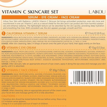 Skin Care Set Vitamin C Beauty Gift Sets Skin Care Kit with Serum, Eye Cream, Face Cream Travel Kit for Women Mom Wife Sister Daughter Teen Girls TSA-friendly Sizes Birthday Gift 3pcs