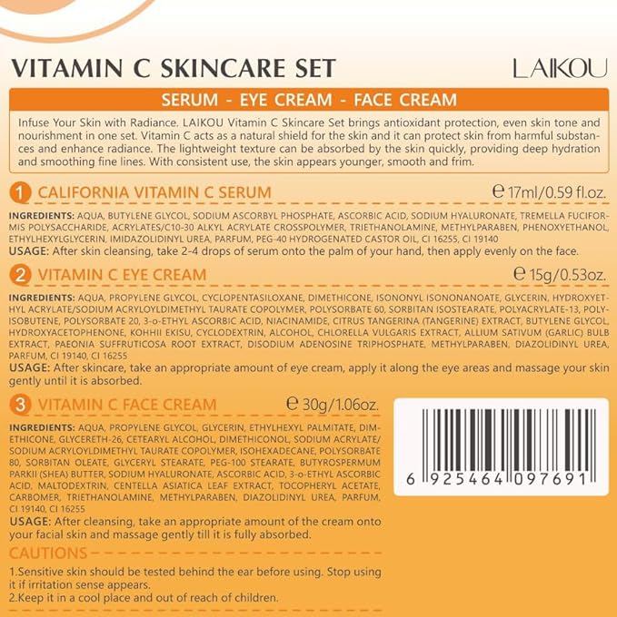 Skin Care Set Vitamin C Beauty Gift Sets Skin Care Kit with Serum, Eye Cream, Face Cream Travel Kit for Women Mom Wife Sister Daughter Teen Girls TSA-friendly Sizes Birthday Gift 3pcs