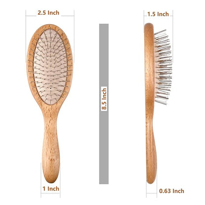 Hair Brush, Wooden Hairbrush with Metal Bristles, Stimulates Scalp for Hair Growth, Gift for Mother's & Father's & Friends, All Hair Types