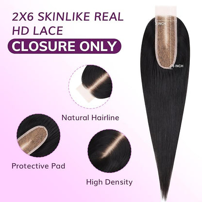 IDN BEAUTY SKINLIKE REAL HD 2x6 Lace Closure Human Hair Straight 12 Inch Bleached Single Knots HD Closure Ultra-thin 2x6 Lace Closure Virgin Human Hair 0.1 mm Pre Plucked Hairline Lace Closure