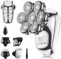 Detachable Head Shavers, SHPAVVER 5 in 1 Electric Razor IPX7 Waterproof for Bald Men, Wet Dry LED Display Rechargeable 7D Rotary Shaver Grooming Kit with Type C Charge A，Bright Silver