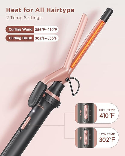 Wavytalk 5 in 1 Curling Iron Set with Curling Brush and 4 Interchangeable Ceramic Curling Wand (0.35"-1.25”), Instant Heat Up, Dual Voltage Hair Curler