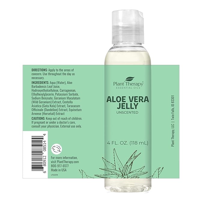 Plant Therapy Aloe Vera Jelly 4 oz, All Natural, Unscented Base, For All Skin Types, Soothe Dry, Irritated Skin, Skin-loving, Essential Oil Dilution