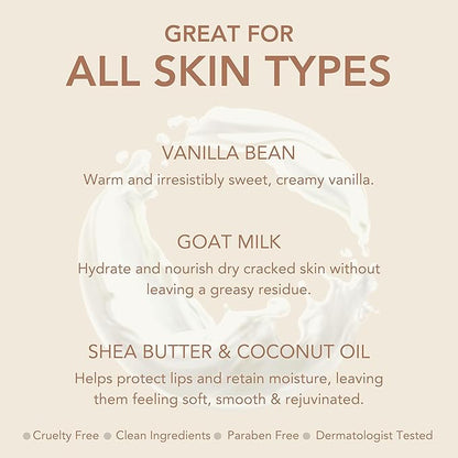 Dionis Goat Milk Skincare Vanilla Bean Holiday Lip Balm Gift Set - Beeswax, Shea Butter & Coconut Oil Lip Care Products Made in The USA - Cruelty Free Lip Moisturizer for Chapped Lips, 0.28oz 3 Pack