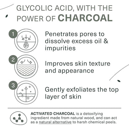 Botanic Tree Glycolic Acid Exfoliating Face Wash for Men - Facial Exfoliating Cleanser, Face Scrub - 10% Glycolic Acid with Activated Charcoal - Travel Size - 6 fl oz