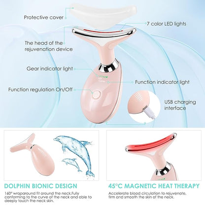 Facial Massager for Face and Neck, Red-Light-Therapy-for-Face and Neck, Face culpting Wand with 7 Color, at-Home Face Tool for Skin Care (Pink)