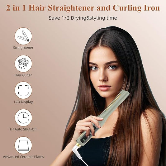 Small Flat Iron, 1/2 Inch Flat Iron for Short Hair Straightener and Curler 2 in 1, Ceramic Ionic Floating Plates for Less Frizz, 10s Quick Heat Up, Straightener for All Hair Types(Green)