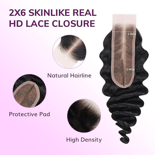 IDN BEAUTY SKINLIKE REAL HD 2X6 Lace Closure Human Hair Scalp-Simulating 0.1mm Ultra Thin HD Closure Pre Bleached Single Knots Pre Plucked Clean Natural Hairlin Natural Black DW 18 Inch