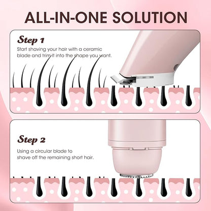 Lanumi 2 in 1 Electric Shaver Dual Head Bikini Trimmer Women IPX6 Wet Dry Pubic Hair Trimmer Rechargeable Body Facial Hair Remover for Face Lip Chin Underarm Legs (Pink)