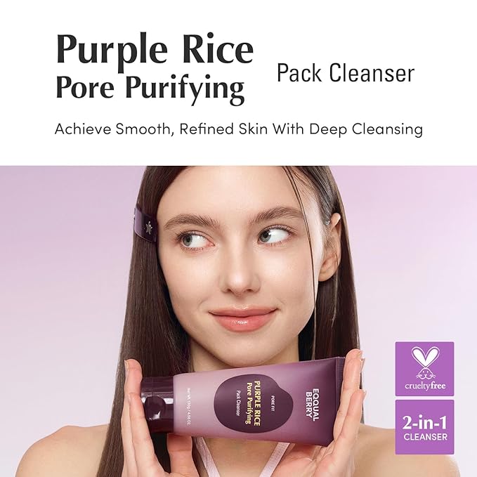 Purple Rice Pore Purifying Pack Cleanser - Dual-Use Clay Mask & Foam Cleanser | Deep Cleansing for Pore Care & Skin Prep | AHA+BHA+PHA | Korean Skincare for Glass Skin, 4.58 OZ. (130g)