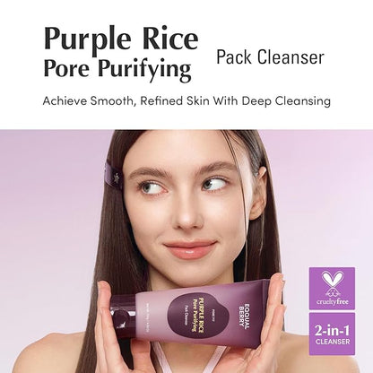 Purple Rice Pore Purifying Pack Cleanser - Dual-Use Clay Mask & Foam Cleanser | Deep Cleansing for Pore Care & Skin Prep | AHA+BHA+PHA | Korean Skincare for Glass Skin, 4.58 OZ. (130g)