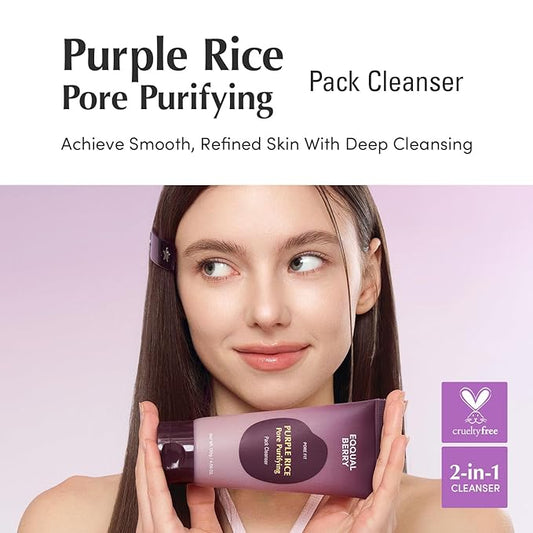 Purple Rice Pore Purifying Pack Cleanser - Dual-Use Clay Mask & Foam Cleanser | Deep Cleansing for Pore Care & Skin Prep | AHA+BHA+PHA | Korean Skincare for Glass Skin, 4.58 OZ. (130g)