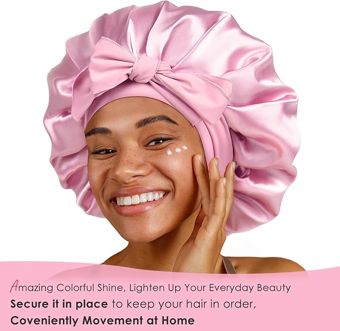 YANIBEST Silk Bonnet for Sleeping Women Satin Bonnet Double Layer Satin Lined Hair Bonnet with Tie Band Curly Hair