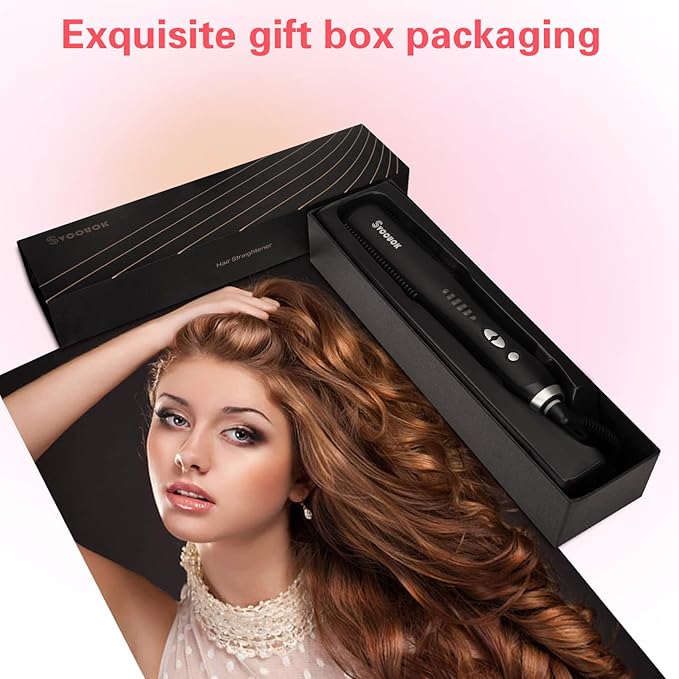 Ceramic Hair Straightener for Black Hair - Anti-Scald Design with 6 Temp Settings & Auto Shut Off, Salon-Quality Heat Protectant Styling Tool (Black)