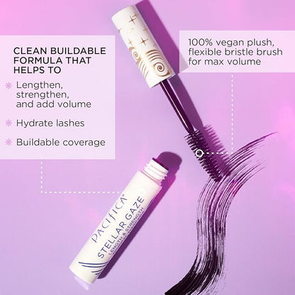 Pacifica Stellar Gaze Mascara – Stardust (Brown) Length & Strength, Natural Mineral Mascara with Coconut & Vitamin B, Long-Wearing, Vegan