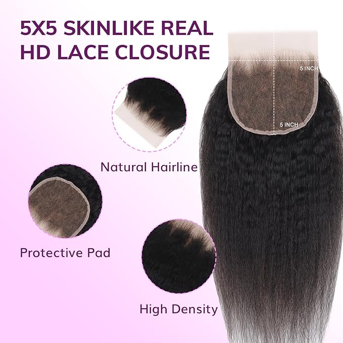 IDN BEAUTY SKINLIKE REAL HD 5X5 Lace Closure Human Hair Scalp-Simulating 0.1mm Ultra Thin HD Closure Pre Bleached Single Knots Pre Plucked Clean Natural Hairlin Natural Black KS 16 Inch