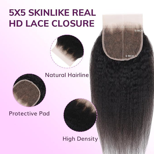 IDN BEAUTY SKINLIKE REAL HD 5X5 Lace Closure Human Hair Scalp-Simulating 0.1mm Ultra Thin HD Closure Pre Bleached Single Knots Pre Plucked Clean Natural Hairlin Natural Black KS 16 Inch