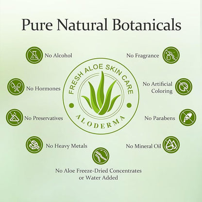 Aloderma Organic Aloe Vera Gel for Face & Body, 96% Pure Aloe Gel Made within 12 Hours of Harvest, Ideal for Skin, Scalp, & Hair Hydration, Calming Moisturizer for Soothing After Sun Care, 7.05oz