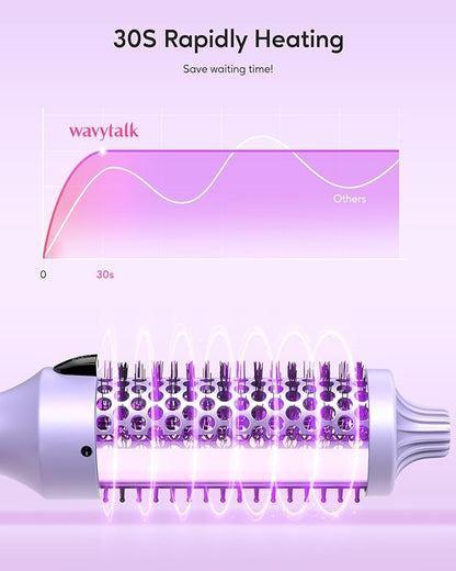 Wavytalk Thermal Brush, Blowout Boost 1.5 inch Heated Round Brush for Blowout Look, Negative Ion Technology, Ceramic Tourmaline, 5 Temperature Settings, Dual Voltage, Purple, Less Damage