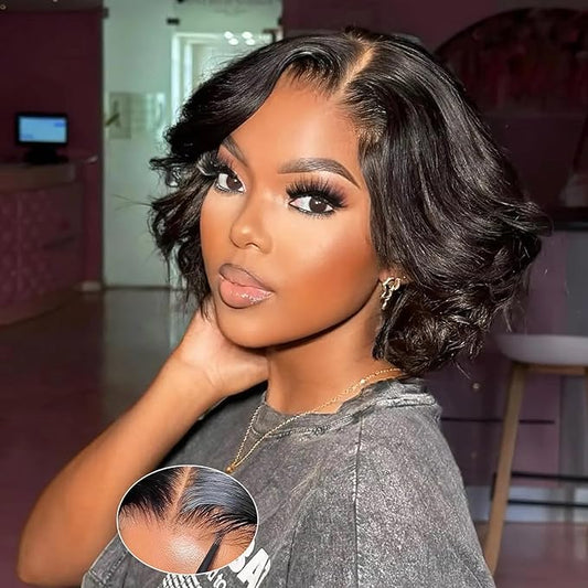 Glueless Bob Wigs Human Hair 180% Density Wear and Go Glueless Wigs Pre Plucked Pre Cut 4x4 Closure Wigs Body Wave Human Hair Wig 10 Inch