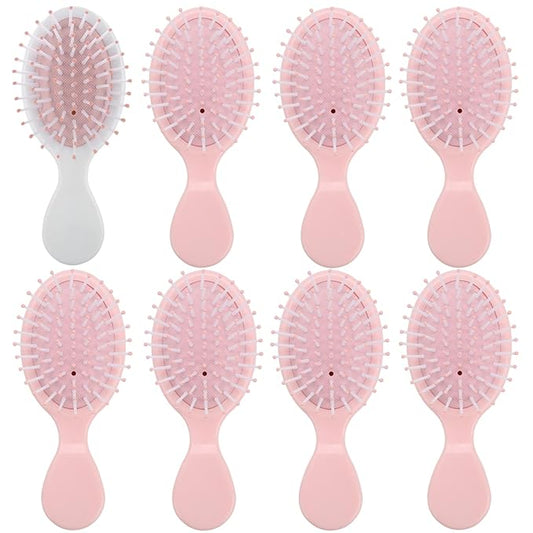 Bridesmaid Proposal Gifts - 8 Pieces Cute Mini Travel Hair Brushes for Bachelorette Parties, Weddings and Favors (White&Pink)